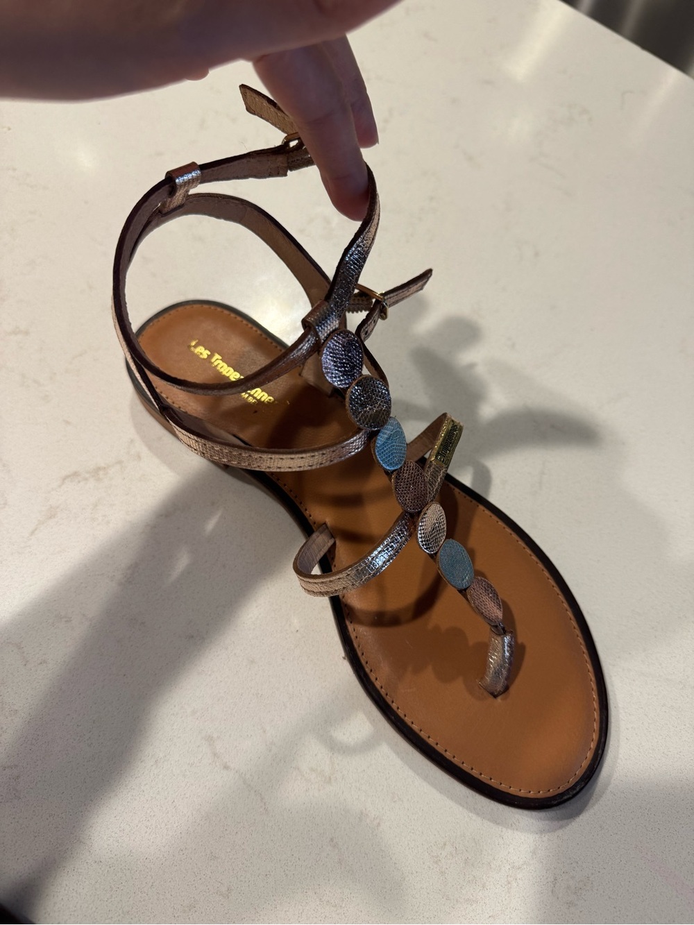 Tropeziennes size 39Women’s Metallic Gold T-Strap Sandals - Picture 5 of 11